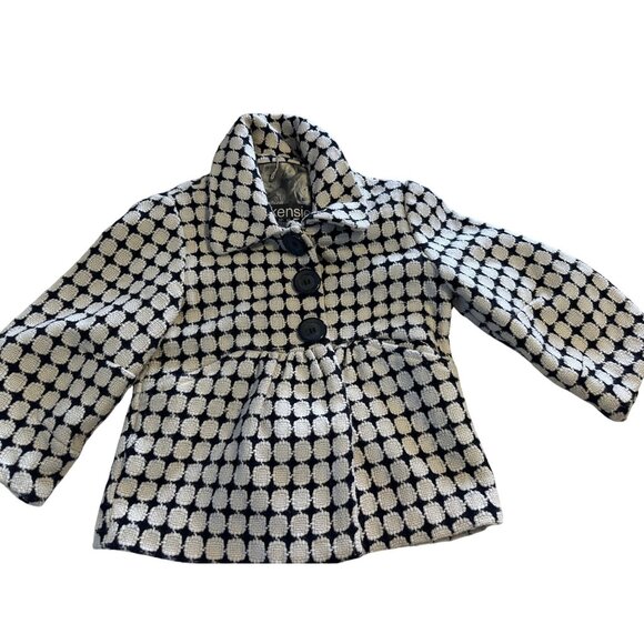 VTG XS Geometric Tweed  Wool Cropped Peplum Cardigan Jacket lg buttons  Classic - Picture 1 of 14